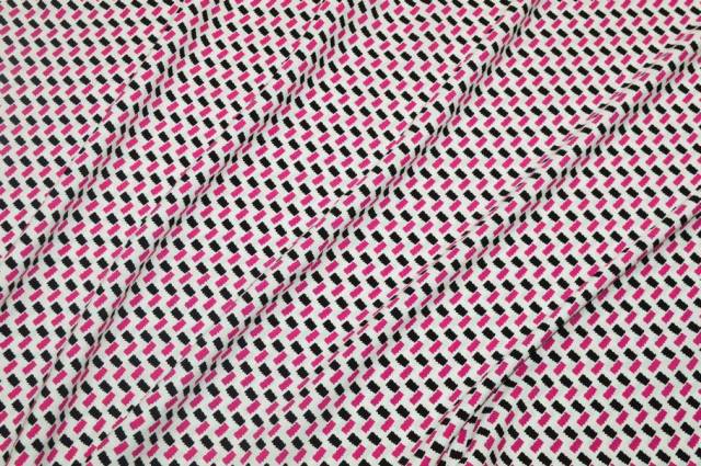 Vendita on line tessuto crepe pura viscosa fantasia geometrica fucsia nero - tessuti abbigliamento