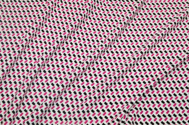 Vendita on line tessuto crepe pura viscosa fantasia geometrica fucsia nero - tessuti abbigliamento georgette / chiffon / dèvorè georgette/chiffon fantasia