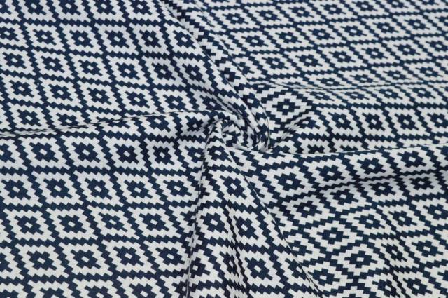 Vendita on line scampolo fantasia geometrica bianca blu - tessuti abbigliamento