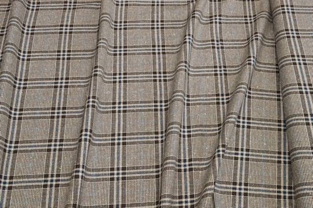 Vendita on line tessuto misto lana seta scacco marrone blu - tessuti abbigliamento scacchi e scozzesi