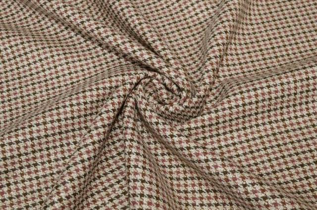 Vendita on line tessuto misto lana seta pied de poule rosa beige - tessuti abbigliamento lana uomo/tailleur