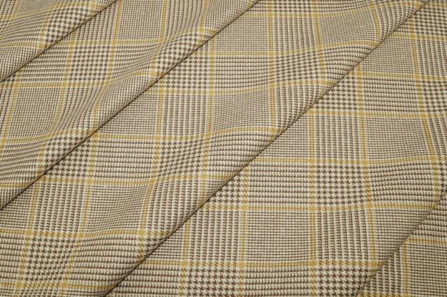 Vendita on line tessuto misto lana seta principe di galles beige riga gialla - tessuti abbigliamento lana