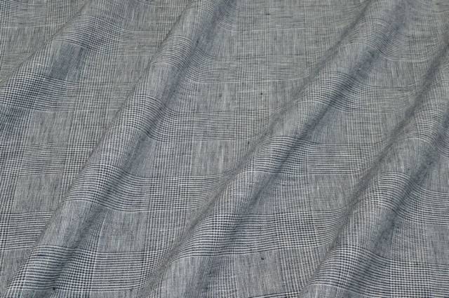 Vendita on line tessuto puro lino principe di galles blu - tessuti abbigliamento
