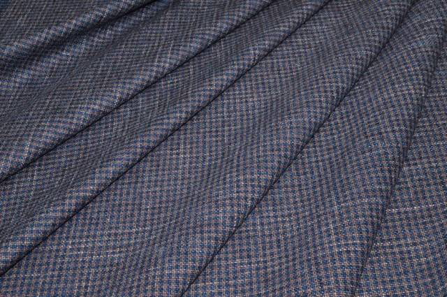 Vendita on line tessuto misto lana cotone microfantasia marrone blu - tessuti abbigliamento lana