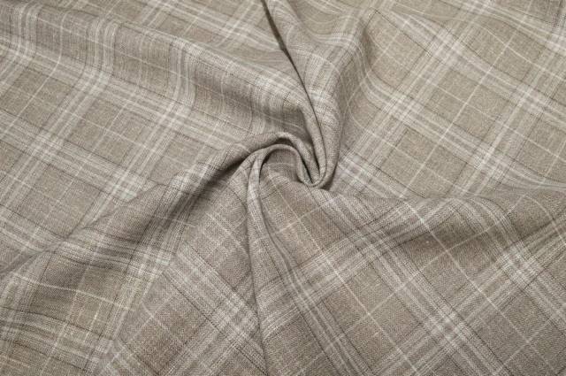 Vendita on line tessuto misto lana seta lino scacco beige - tessuti abbigliamento lana scozzesi e quadri