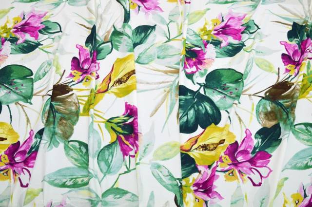 Vendita on line tessuto viscosa stretch floreale multicolor verde - tessuti abbigliamento