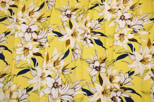 Vendita on line tessuto crepe stretch fantasia floreale fondo giallo - tessuti abbigliamento