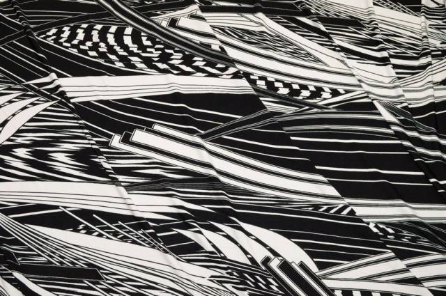 Vendita on line tessuto maglina viscosa disegno geometrico bianco nero - tessuti abbigliamento viscosa fantasia