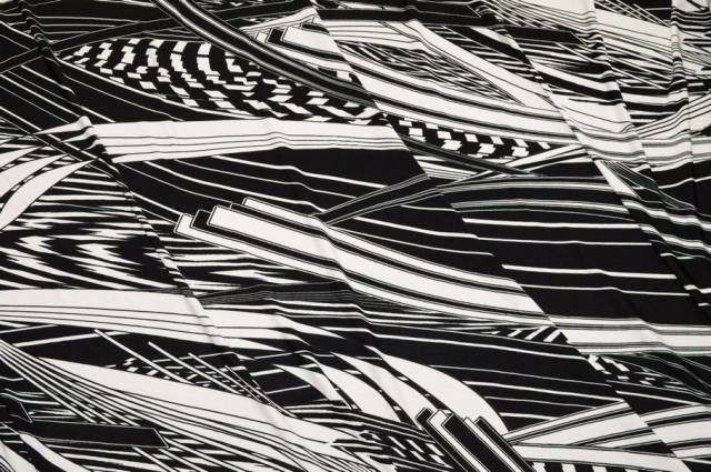 Vendita on line tessuto maglina viscosa disegno geometrico bianco nero - tessuti abbigliamento