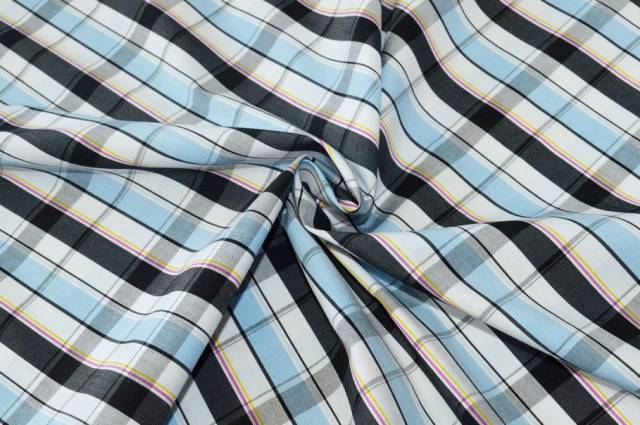 Vendita on line tessuto cotone camiceria stretch scacco celeste - tessuti abbigliamento