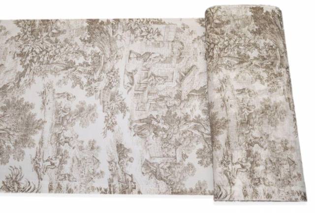 Vendita on line tessuto tendino fantasia toile de jouy beige - tessuti per tendine metraggio a vetro larghezza cm 60