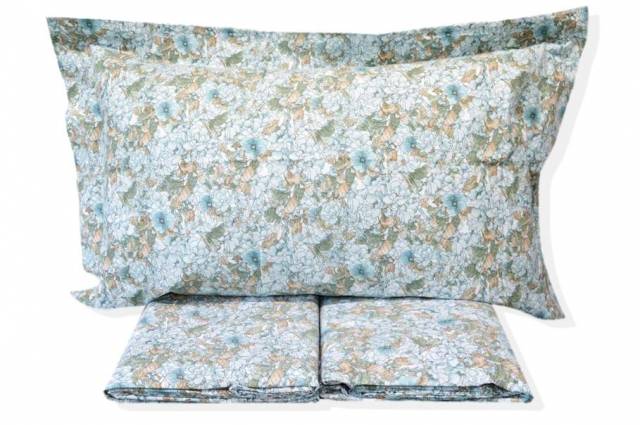 Vendita on line completo lenzuola caldo cotone matrimoniale mirabello modello peonie clet variante azzurro - biancheria per la casa