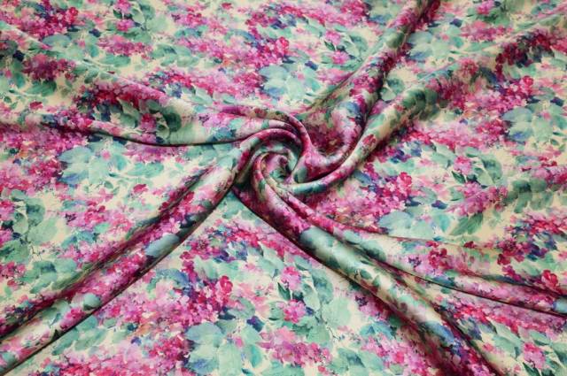Vendita on line tessuto rasatello in viscosa e seta fantasia fiori fucsia - tessuti abbigliamento taffetas / rasi / shantung