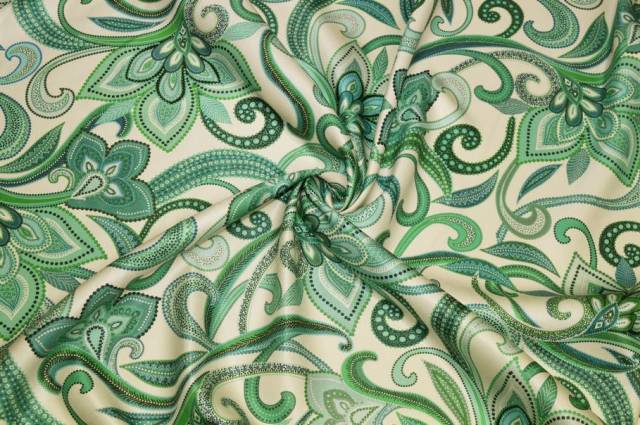 Vendita on line tessuto twill misto seta lino fantasia fiore stilizzato verde - tessuti abbigliamento lino