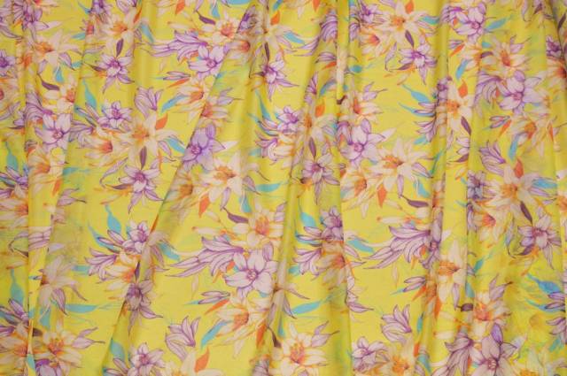 Vendita on line tessuto georgette seta stretch motivo floreale giallo - tessuti abbigliamento georgette / chiffon / dèvorè