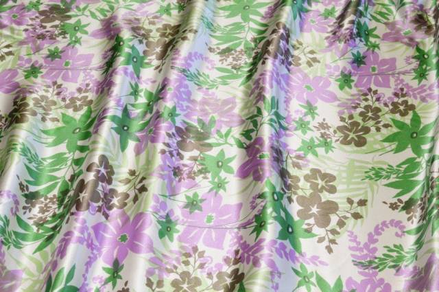 Vendita on line tessuto rasatello pura seta fiore verde lilla - tessuti abbigliamento taffetas / rasi / shantung