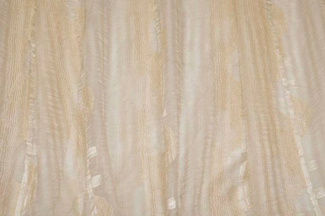 Vendita on line tessuto tenda organza beige con applicazioni in ciniglia - prodotti