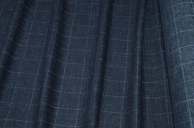 Vendita on line tessuto misto lana lino finestrato blu - tessuti abbigliamento lana