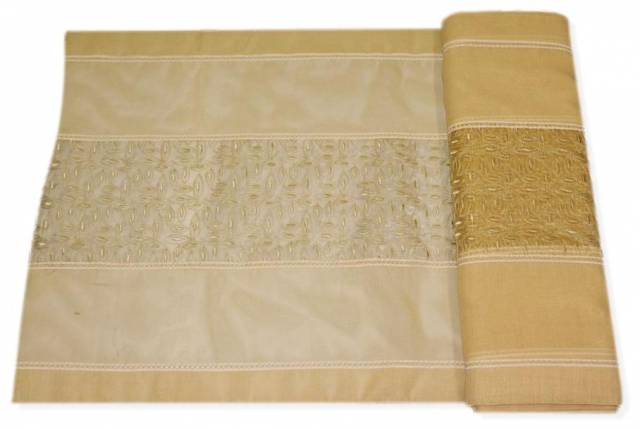 Vendita on line tessuto tendino organza ricamata ocra - prodotti