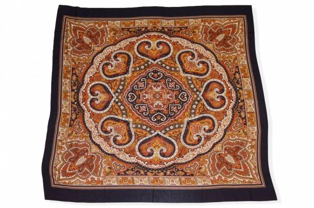 Vendita on line pannelli misto cashmere seta fantasia piazzata foulard beige arancio e nero - tessuti abbigliamento cashmere
