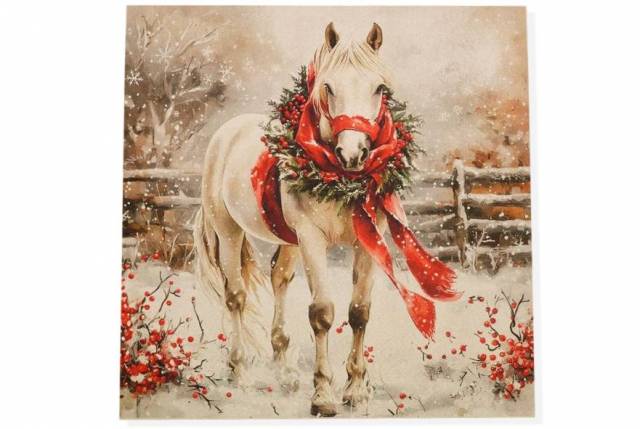 Vendita on line pannello natale cavallo disegno 1 misura cm 47x47 - ispirazioni tessuti natalizi gobelin