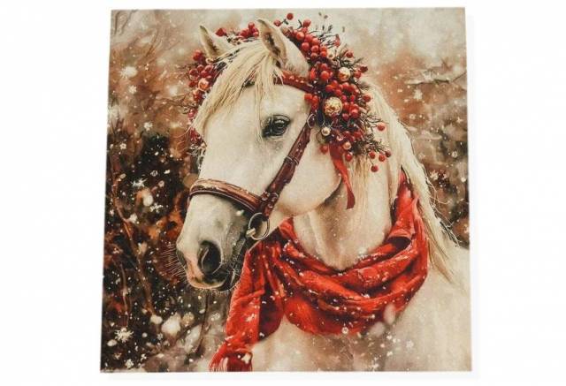 Vendita on line pannello natale cavallo disegno 2 misura cm 47x47 - ispirazioni tessuti natalizi gobelin