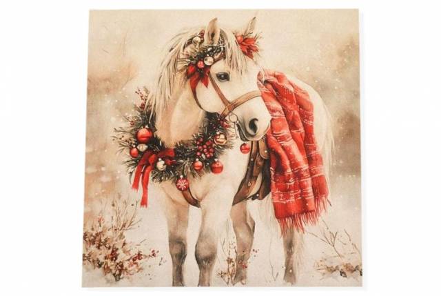 Vendita on line pannello natale cavallo disegno 3 misura cm 47x47 - ispirazioni tessuti natalizi gobelin