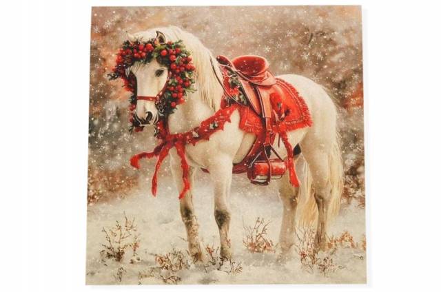 Vendita on line pannello natale cavallo disegno 4 misura cm 47x47 - ispirazioni tessuti natalizi gobelin