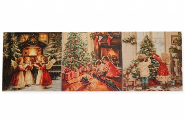 Vendita on line set 3 pannelli natale paesaggio disegno 2 misura cm 47x47 - ispirazioni tessuti natalizi gobelin