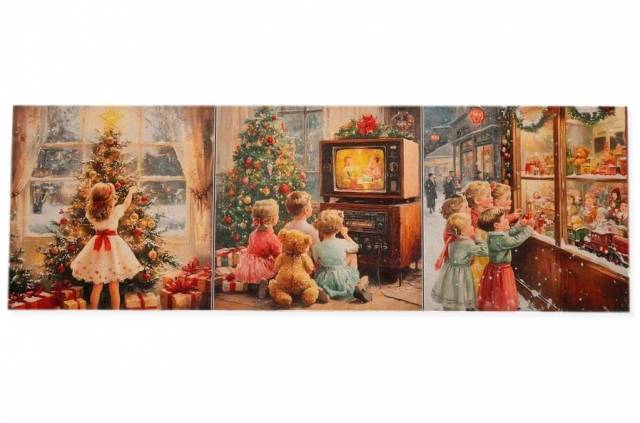 Vendita on line set 3 pannelli natale paesaggio disegno 3 misura cm 47x47 - ispirazioni tessuti natalizi gobelin