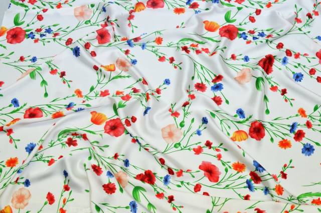 Vendita on line tessuto rasatello fantasia floreale fondo bianco - occasioni e scampoli