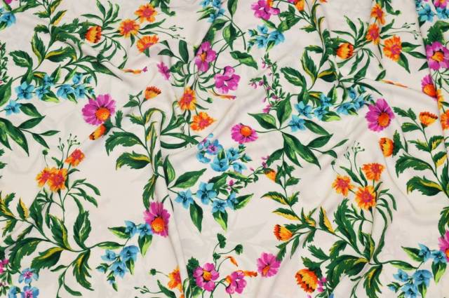 Vendita on line tessuto pura viscosa fantasia floreale arancio fucsia - occasioni e scampoli tessuti fantasie 
