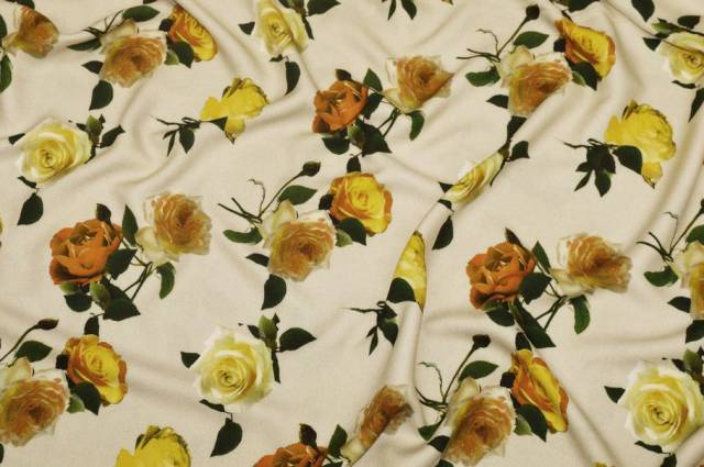 Vendita on line tessuto crepe pura viscosa fantasia rose gialle - occasioni e scampoli tessuti fantasie 