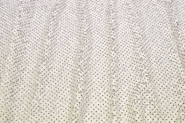 Vendita on line tessuto jersey di pizzo panna con pois neri - tessuti abbigliamento poliestere 