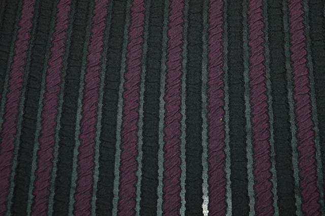 Vendita on line tessuto jersey nero a righe color prugna - tessuti abbigliamento poliestere 