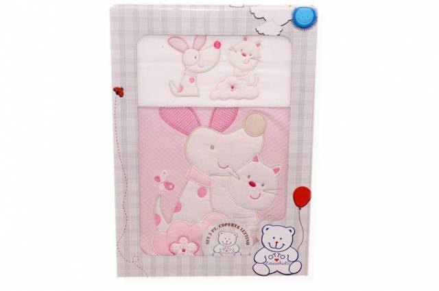 Vendita on line set 3 pezzi coperta lettino disegno cane e gatto rosa - biancheria per la casa
