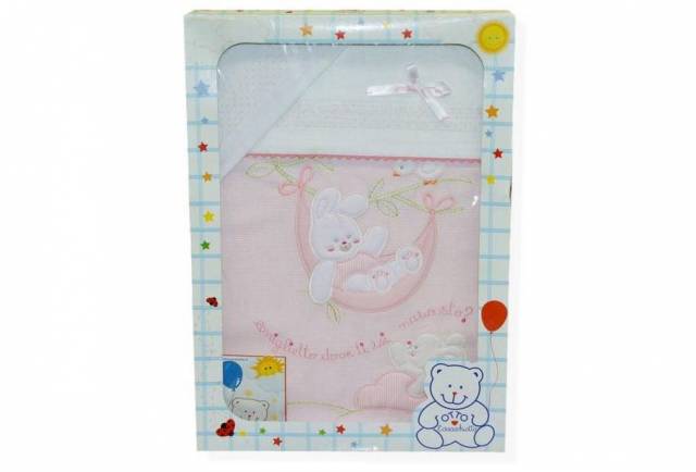 Vendita on line set 3 pezzi culla disegno coniglietto amaca rosa - biancheria per la casa
