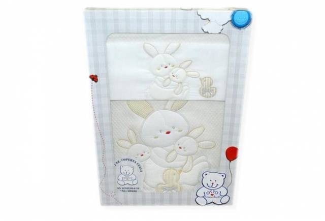 Vendita on line set 3 pezzi coperta culla disegno coniglietti beige - biancheria per la casa