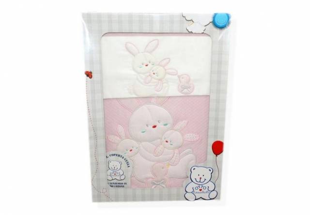 Vendita on line set 3 pezzi coperta culla disegno coniglietti rosa - biancheria per la casa