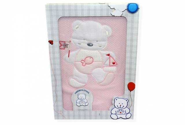 Vendita on line coperta culla in jersey doppiato puro cotone disegno orsetto rosa - biancheria per la casa