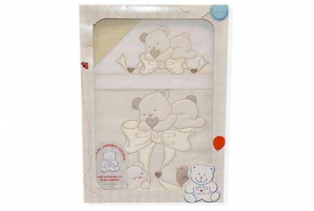 Vendita on line set 3 pezzi coperta lettino disegno fiocco beige - biancheria per la casa
