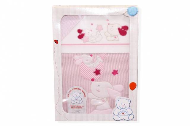 Vendita on line set 3 pezzi coperta lettino disegno cagnolino rosa - biancheria per la casa