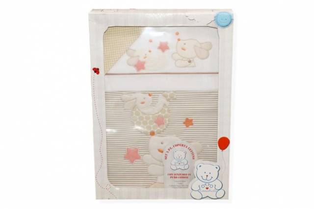 Vendita on line set 3 pezzi coperta lettino disegno cagnolino beige - biancheria per la casa