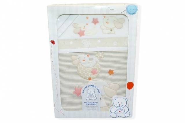 Vendita on line set 3 pezzi coperta culla disegno cagnolino beige - biancheria per la casa