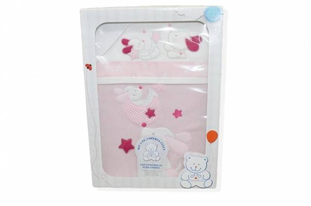 Vendita on line set 3 pezzi coperta culla disegno cagnolino rosa - biancheria per la casa