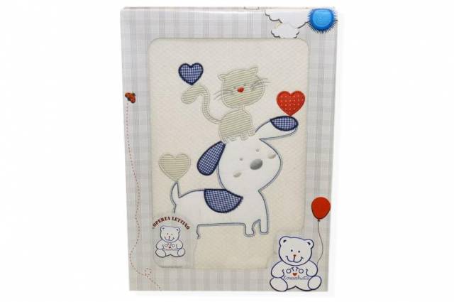 Vendita on line coperta lettino in jersey doppiato puro cotone disegno cane e gatto beige - biancheria per la casa