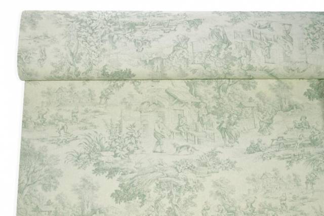 Vendita on line tessuto cotone panama toile de jouy salvia chiaro - cotoni