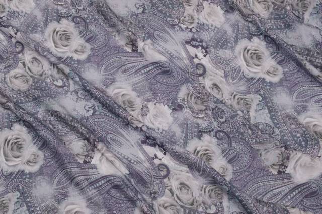 Vendita on line tessuto voile misto seta disegno cashmere viola - tessuti abbigliamento sete
