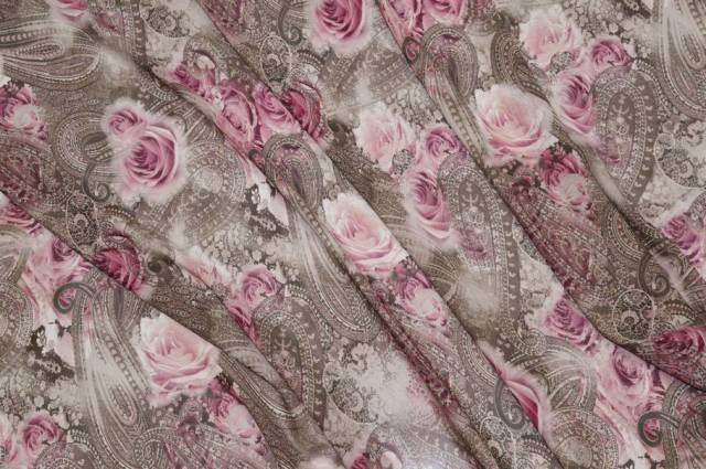 Vendita on line tessuto voile misto seta disegno cashmere rosa - tessuti abbigliamento sete