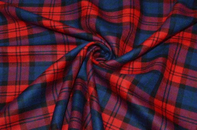 Vendita on line tessuto tartan pura lana rosso blu - tessuti abbigliamento scacchi e scozzesi
